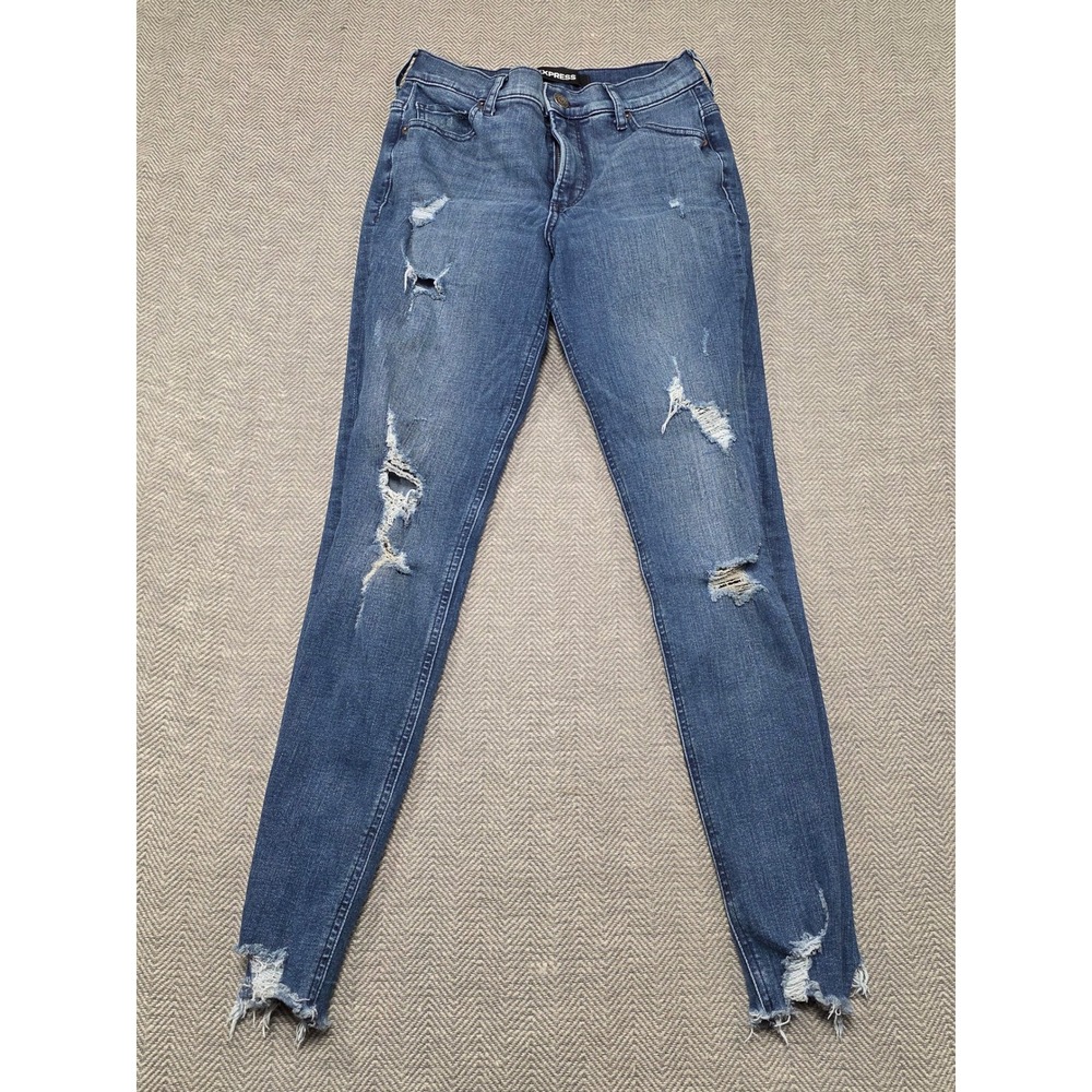 EXPRESS High Rise Ankle Jeans Women's Size 2L Distressed Medium Wash Stretch